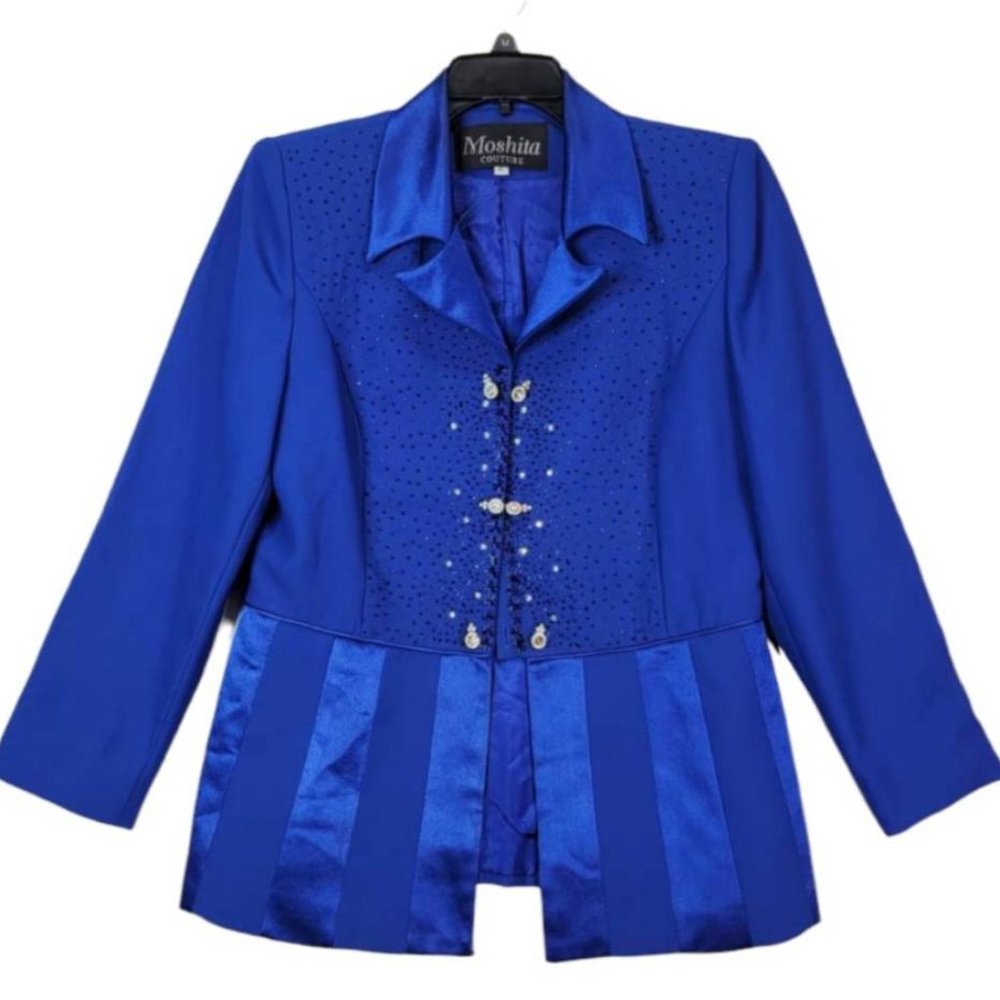 Moshita Women Blue Long Sleeve Blazer Jacket Suit w/ lined Size 12